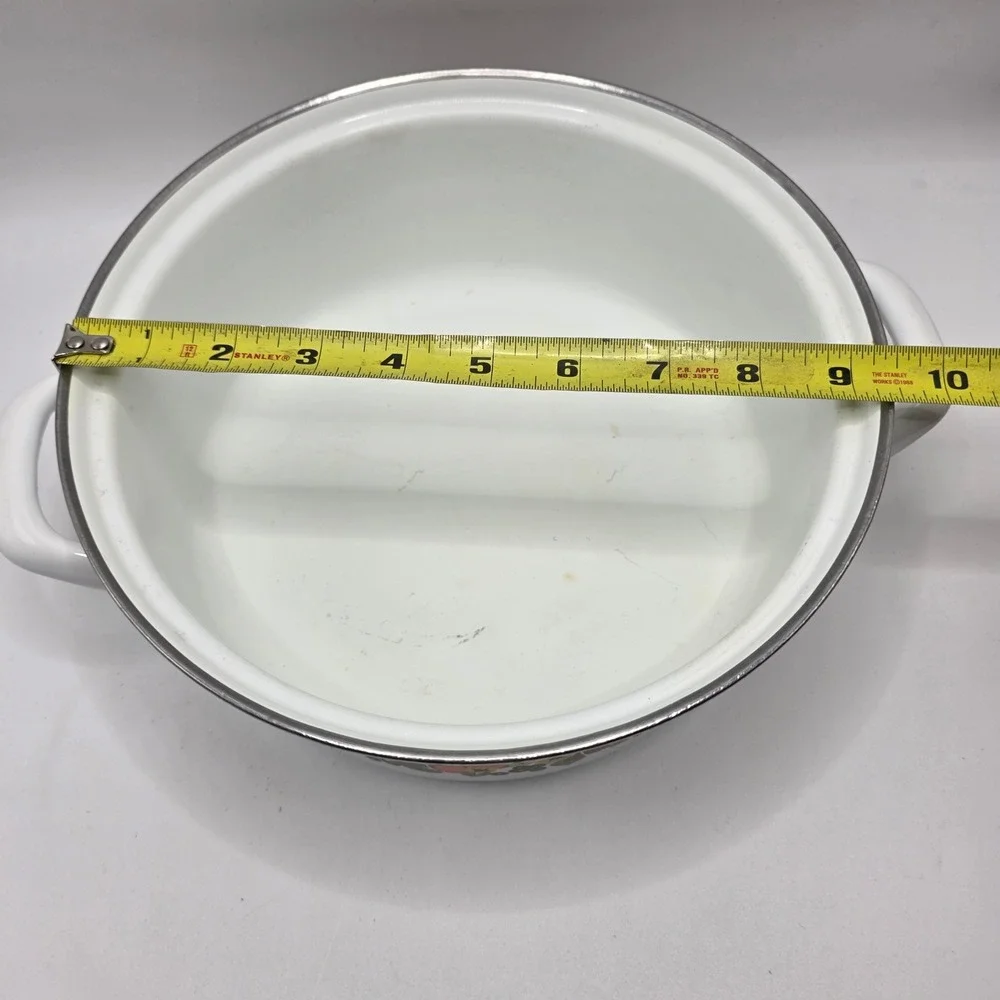 Austria Email Casserole Pot Vintage White Orange Floral Enamelware MCM Cookware